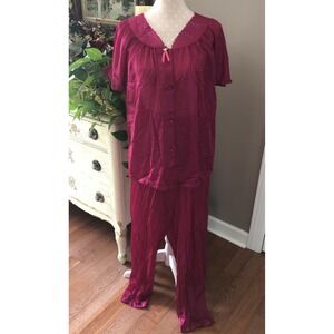 Vtg Ashley Taylor Intimates Nylon Pajamas 2 piece Fushia  New Made USA Size Mec